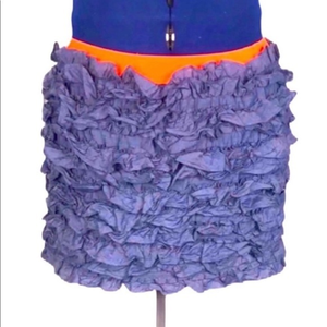 J. Crew M denim chambray ruffled layers neon orange‎ waistband 100% cotton skirt